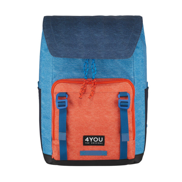 REEFS Koralle Schulrucksack in hellblau und orange, ideal für Schule und Freizeit mit ergonomischem Design und reflektierenden Elementen.