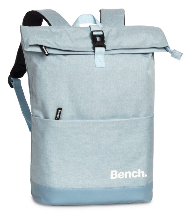 Rucksack Classic Roll-Top in Taubenblau mit umklappbarem Deckel, gepolsterten Schulterriemen und praktischen Reißverschlusstaschen, ideal für Alltag und Outdoor-Aktivitäten.