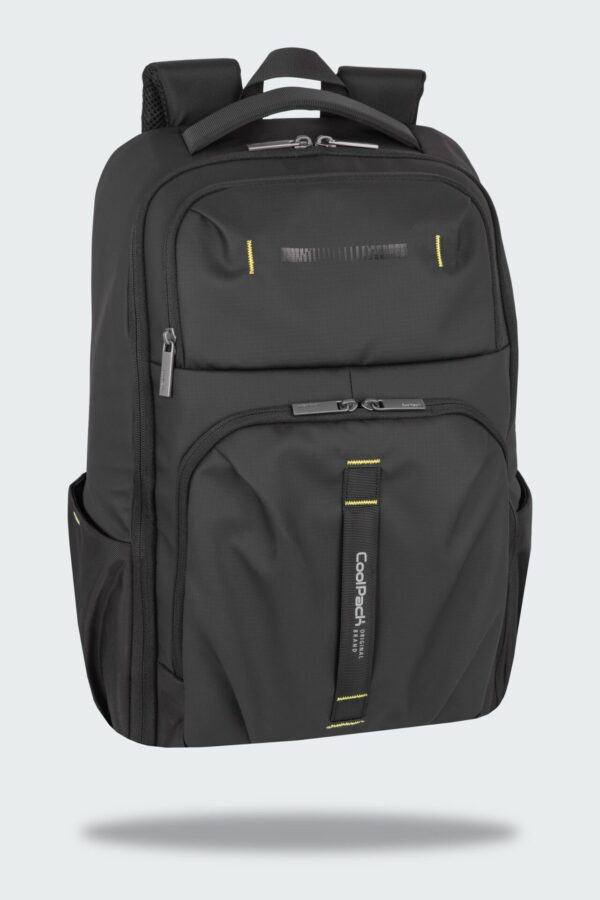CoolPack Rucksack RUMB in Schwarz mit gepolstertem Laptopfach, ideal für Schule, Uni und Büro, ausgestattet mit vielen Fächern und komfortablen Schulterträgern.