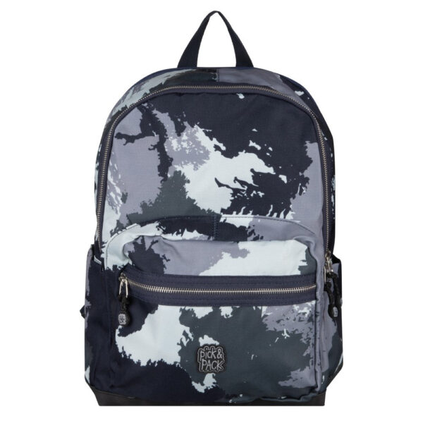 Stylischer Schulranzen L Faded Camo Grey im modernen Camouflage-Design mit ergonomischem Rückenpanel und reflektierenden Schultergurten