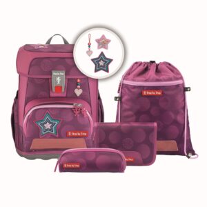 Schulranzen-Set CLOUD Glamour Star 5-teilig in lila mit dekorativen Elementen, ideal für Grundschüler. Enthält Rucksack, kleinere Taschen und praktische Fächer für Schulmaterialien.