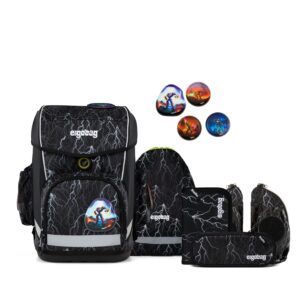 6-teiliges Schulranzen-Set CUBO LIGHT Super ReflektBär für Kinder mit ergonomischem Design, seitlichen Taschen und Sicherheitsreflektoren in auffälligem Blitzmuster.