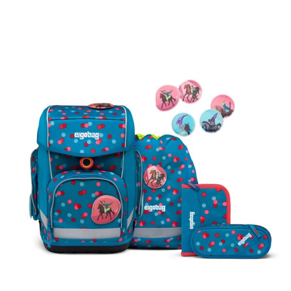 Buntes Schulranzen-Set Cubo VoltiBär für Grundschüler mit Rucksack, Turnbeutel und Schlampermäppchen in fröhlichen Farben und kindgerechtem Design.