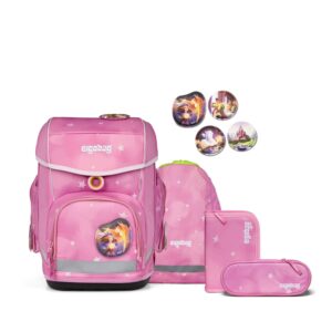 5-teiliges Schulranzen-Set CUBO WolkenzauBär in pink mit buntem Design, geeignet für Grundschüler von 1. bis 4. Klasse.