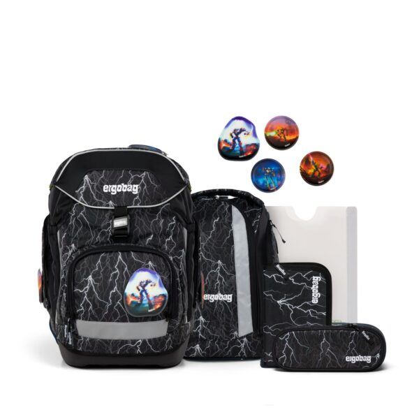 Schulranzen-Set PACK Super ReflektBär, bestehend aus einem ergonomischen Rucksack mit Blitzdesign, zwei Mäppchen und zusätzlichem Accessoire für die Grundschule, ideal für Kinder der 1. bis 4. Klasse.