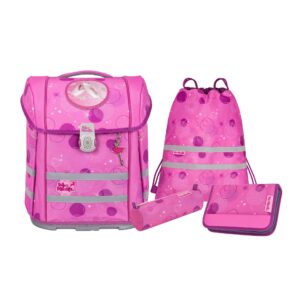 5-teiliges Schulranzen-Set PERFECTO PINKY in Pink- und Violetttönen mit Schulranzen, Gymnastikbeutel, Etui und Mäpchen, ideal für Grundschüler.