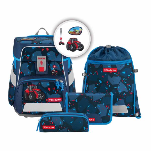 5-teiliges Schulranzen-Set SPACE Tractor Freddy mit Rucksack, Mäppchen, Sporttasche und weiteren Zubehörteilen, ideal für Grundschüler.