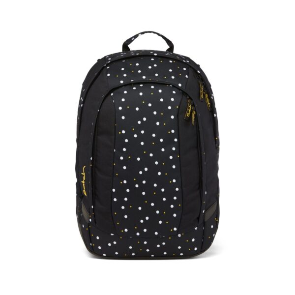 Schulrucksack AIR Lazy Daisy in modernem Schwarz mit bunten Punkten, ideal für Schüler und ausgestattet mit mehreren Fächern für Bücher, Hefte und technische Geräte.