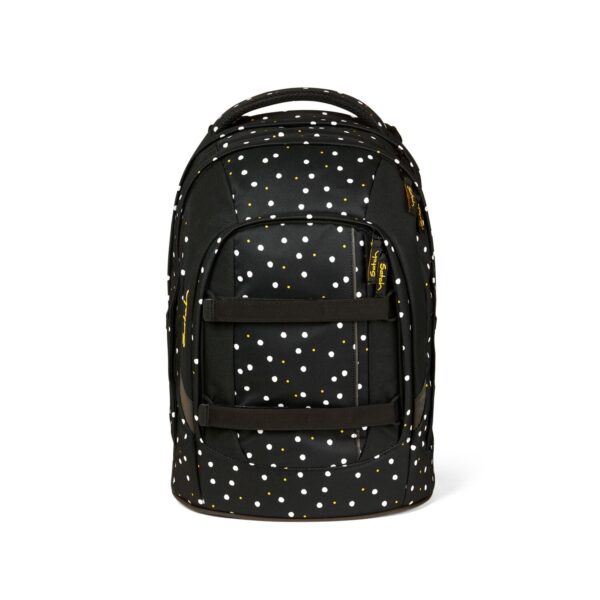 Ergonomischer Schulrucksack Pack Lazy Daisy mit buntem Punktemuster, ideal für Schüler ab der 5. Klasse, ausgestattet mit verstellbarem Brustgurt und stabiler Aluschiene.