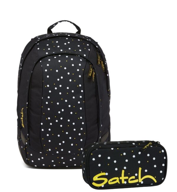 Schulrucksack-Set AIR Lazy Daisy in modernen Farben mit dazugehörigem Etui, ideal für Schüler. Der Rucksack ist ergonomisch, leicht und verfügt über mehrere Fächer für Bücher und Laptop.