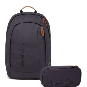 Schulrucksack-Set AIR Nordic Grey 2-teilig mit modernem Rucksack und passendem Federmäppchen in dunklem Grau.