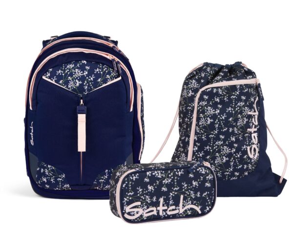 3-teiliges Schulrucksack-Set MATCH Bloomy Breeze in floralen Design mit Rucksack, Turnbeutel und Federmäppchen für Schule und Freizeit.