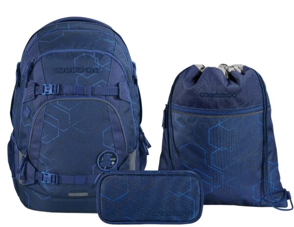 Schulrucksack-Set MATE Blue Motion in dunklem Blau mit Rucksack, Turnbeutel und Federmäppchen, ideal für Schüler ab der 5. Klasse.