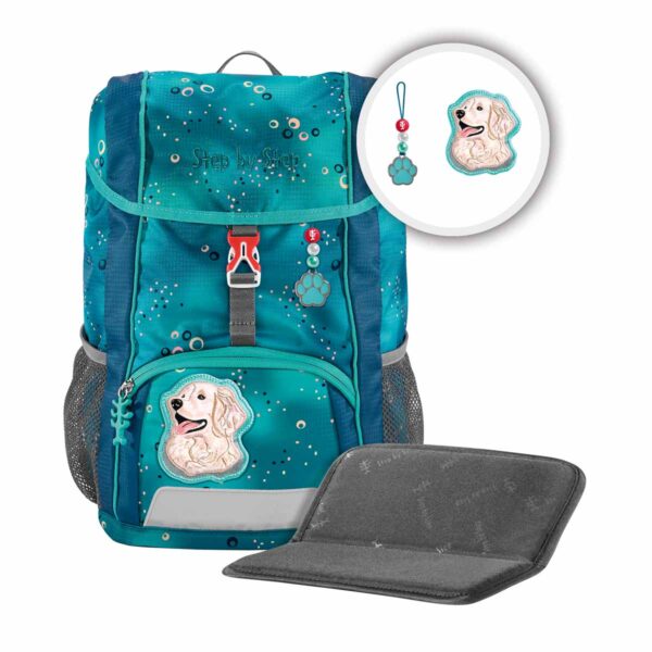 Farbenfroher Kinderrucksack KID Dog Basty mit gesticktem Hundemotiv, ideal für Kindergarten und Freizeit, ergonomisches Design und reflektierende Elemente.