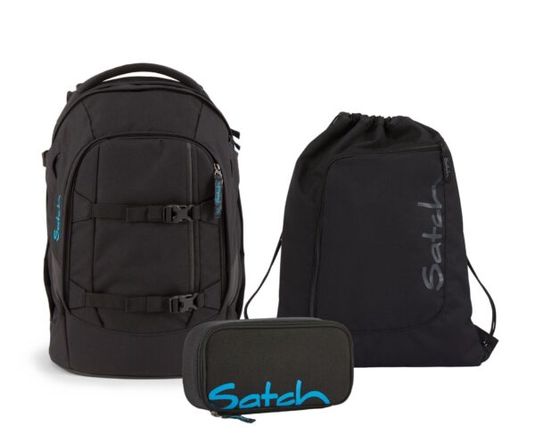 PACK Black Bounce Schulranzen-Set 3-teilig mit Rucksack, Sporttasche und Schlamperetui, ergonomisch gestaltet und mit Reflektoren für Sicherheit unterwegs.
