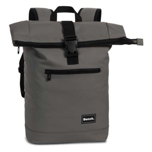 Moderne Roll-Top Rucksack in Dunkelgrau mit wasserabweisender Konstruktion, gepolstertem Laptop-Fach und verstellbaren Schultergurten, ideal für Alltag und Outdoor-Aktivitäten.