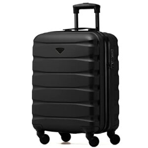 Flight Knight leichter 4-Rad ABS-Hartschalenkoffer in Schwarz mit modernem Design, ideal für Handgepäck bei Flugreisen, Abmessungen 55 x 40 x 23 cm.