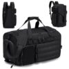 Multifunktionale schwarze VAVOMIA Reisetasche 40L mit verstellbarem Schultergurt, Schuhfach und Nassfach für Sport und Reisen.