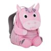 Affenzahn Großer Freund Kindergartenrucksack in Form eines Einhorns, geeignet für Kinder im Alter von 3 bis 5 Jahren, mit besonderen Funktionen wie verstellbaren Trägern und Reflexionselementen.