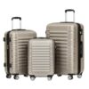 Elegantes Set von BEIBYE Zwillingsrollen Reisekoffern in Champagner-Finish, bestehend aus drei Größen (M, L, XL), ideal für Reisen mit modernem Design und praktischen Funktionen.