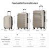 Set von drei BEIBYE Zwillingsrollen Reisekoffern in Champagner-Finish, Größen M, L und XL, auf einem weißen Hintergrund, ideal für Reisen.