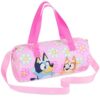 Stylische rosa Sporttasche für Kinder mit fröhlichen Motiven von Bluey und Bingo, ideal für den Sport und Reisen.