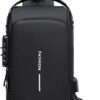 Stilvolle und funktionale Brusttasche Herren Sling Bag in Schwarz, wasserabweisend und mit Anti-Diebstahl-Funktion, ideal für Outdoor-Aktivitäten und den Alltag.