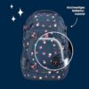 Coocazoo Schulrucksack Mate „Bubble Dreams“ in Blau mit bunten Punkten, ergonomisch höhenverstellbar und mit reflektierenden Elementen für Kinder ab der 3. Klasse.
