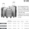 Moderne silberne COOLIFE Hartschalen-Koffer in verschiedenen Größen, die aus robustem ABS-Material hergestellt sind und mit einem TSA-Zahlenschloss sowie vier multidirektionalen Spinner-Rädern ausgestattet sind.