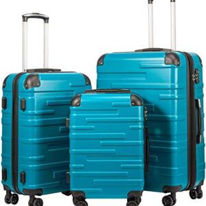 COOLIFE Hartschalen-Koffer Set in Türkisblau mit vergrößerbarem großen Koffer, mittlerem und kleinem Koffer, ausgestattet mit 4 Rollen und Teleskopgriff für leichtes Reisen.