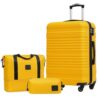 3-teiliges COOLIFE Koffer-Set in Gelb und Schwarz, bestehend aus einem großen Koffer, einer mittelgroßen Reisetasche und einer kleinen Kulturbeutel-Tasche, ideal für stilvolle Reisen.