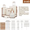 Elegantes 3-teiliges Koffer-Set in Creme mit braunen Akzenten, bestehend aus großem, mittlerem Koffer und Handgepäck. Ideal für Reisen mit TSA-Zahlenschloss und praktischem Reiserucksack.