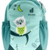 Kinderrucksack deuter Pico in Glacier-dustblue, ideal für abenteuerlustige Kinder mit Eulen-Design, elastischen Seitenfächern und komfortablen Tragegurten.