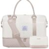 Moderne und elegante Reisetasche für Damen in Cremefarben, ideal als Sporttasche, Handgepäck oder für Wochenendausflüge, mit robusten Henkel und abnehmbaren Schulterriemen.
