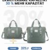 Erweiterbare Reisetasche für Handgepäck in olivgrün mit 40x20x25 cm Maße, ideal für Ryanair Flüge, bietet 30% mehr Kapazität und ist faltbar.