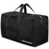 Extra große, faltbare Reisetasche in Schwarz aus strapazierfähigem, wasserabweisendem Nylongewebe, ideal für Reisen und Camping, mit zwei breiten Tragegriffen und robustem Design.
