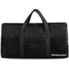 Extra große, faltbare Reisetasche in Schwarz, ideal für Reisen und Camping, aus wasserabweisendem Material mit ergonomischen Griffen.
