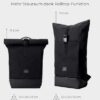 Johnny Urban Rolltop Rucksack in schwarz, mit variabler Größe durch Rolltop-Funktion, wasserabweisend und aus recyceltem Material, ideal für Uni, Reise und Arbeit.