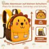 Bunter Kindergartenrucksack im Tierkopf-Design für Kinder, gestaltet als Löwe mit gelber Grundfarbe und freundlichen Gesichtszügen, ideal für Jungen und Mädchen ab 1 Jahr.