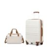 KONO 55 cm Handgepäck-Koffer Trolley Set in Cremeweiß inklusive Ryanair Reisetasche, Übersicht auf modernem Gepäckdesign mit Rollen.