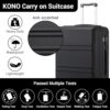 KONO Handgepäck Koffer Trolley in Schwarz, 55x40x22 cm, leicht und robust mit 4 Zwillingsrollen und TSA Schloss, ideal für Wochenendausflüge.