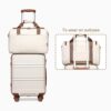 KONO 55cm Handgepäck-Koffer Trolley Set in Cremeweiß, bestehend aus einem Hartschalenkoffer mit zwei Rollen und einer praktischen Reisetasche, ideal für Kurztrips und Wochenendausflüge.