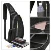 G4Free leichte Brusttasche Sling Schulter Rucksack in Schwarz, ideal für Wandern, Radfahren und Reisen, zeigt praktische Fächer für Gegenstände wie Smartphones und Wasserflaschen.