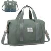 Erweiterbare kleine Reisetasche in Olivgrün, ideal für Handgepäck bei Flugreisen, ausgestattet mit robustem Reißverschluss und verstellbarem Schultergurt.