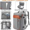 Lumesner Handgepäck-Rucksack in hellgrauem Design, 40 Liter Volumen, ideal für Reisen, ausgestattet mit vier Packwürfeln und einem USB-Anschluss, wasserabweisend und ergonomisch gestaltet.