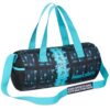 Blaue Minecraft Sporttasche für Kinder mit pixelartigem Muster und verstellbarem Schulterriemen, geeignet für Sport und Reisen, 41x18x19 cm.