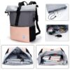 MoFut Rucksack für Damen und Herren in Rosa-Grau mit Rolltop-Verschluss, ideal für Schule, Freizeit und Wandern. Bietet viel Platz für persönliche Gegenstände und 15,6 Zoll Laptop.