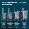 Vielseitiges Kofferset in Silber bestehend aus vier Hartschalenkoffern in den Größen S, M, L und XL, ideal für jede Reise.