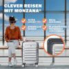Elegantes silbernes Hartschalen-Kofferset bestehend aus vier Koffern in verschiedenen Größen, ideal für Reisen, mit 360°-Rollen und ergonomischen Tragegriffen.