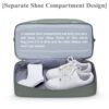 Wasserdichte Reisetasche für Damen in A2-Grün mit separatem Schuhfach und mehreren Fächern für optimale Organisation von persönlichen Gegenständen.
